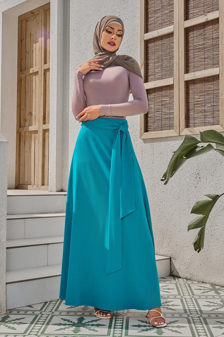 Jade Green Flowy Tie-Belt Maxi Skirt-CLEARANCE