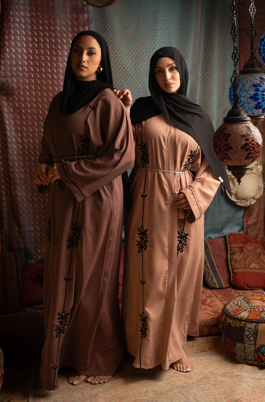 Urban Modesty - Khaki Embroidered Open Front Kimono Sleeves Abaya