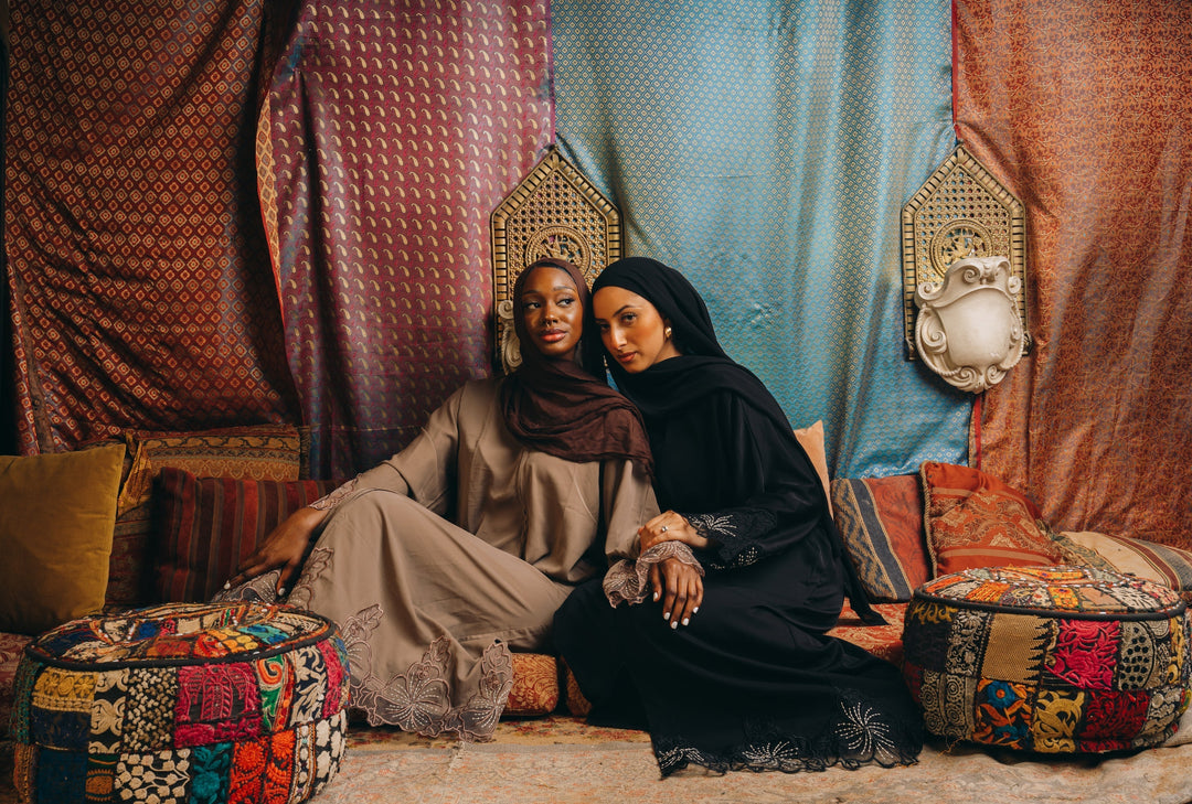 Urban Modesty - Khaki Lace Sleeve and Hem Open Front Abaya