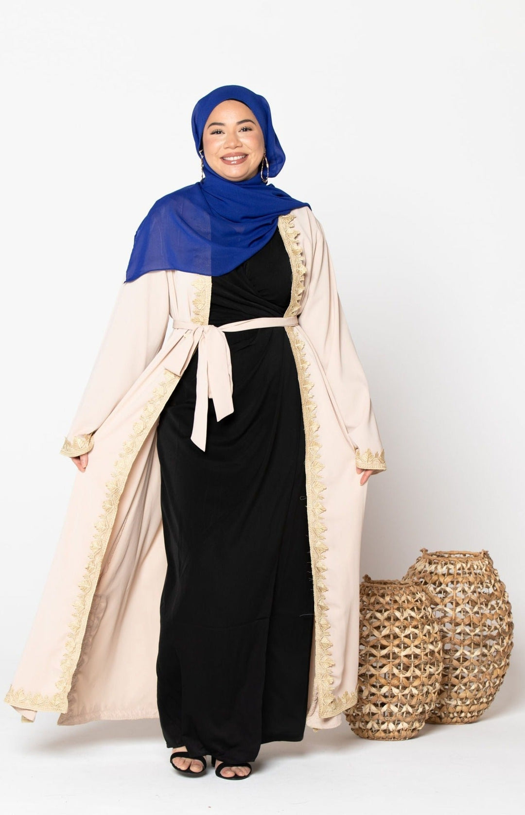 Urban Modesty - Lace Trim Open Front Abaya-CLEARANCE