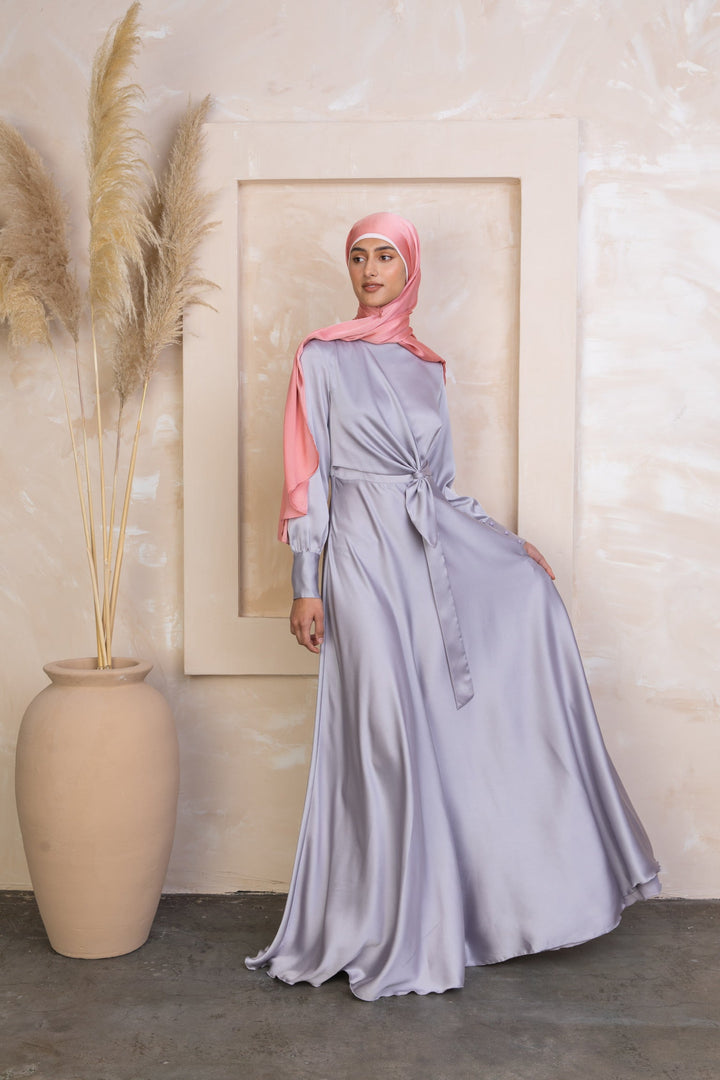 Urban Modesty - Lavender Diana Side Knot Satin Gown