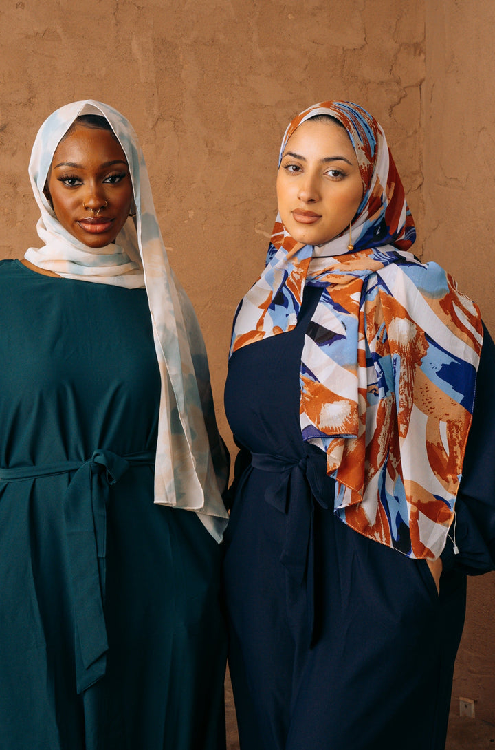 Urban Modesty - Light Blue and Beige Marble Print Chiffon Hijab