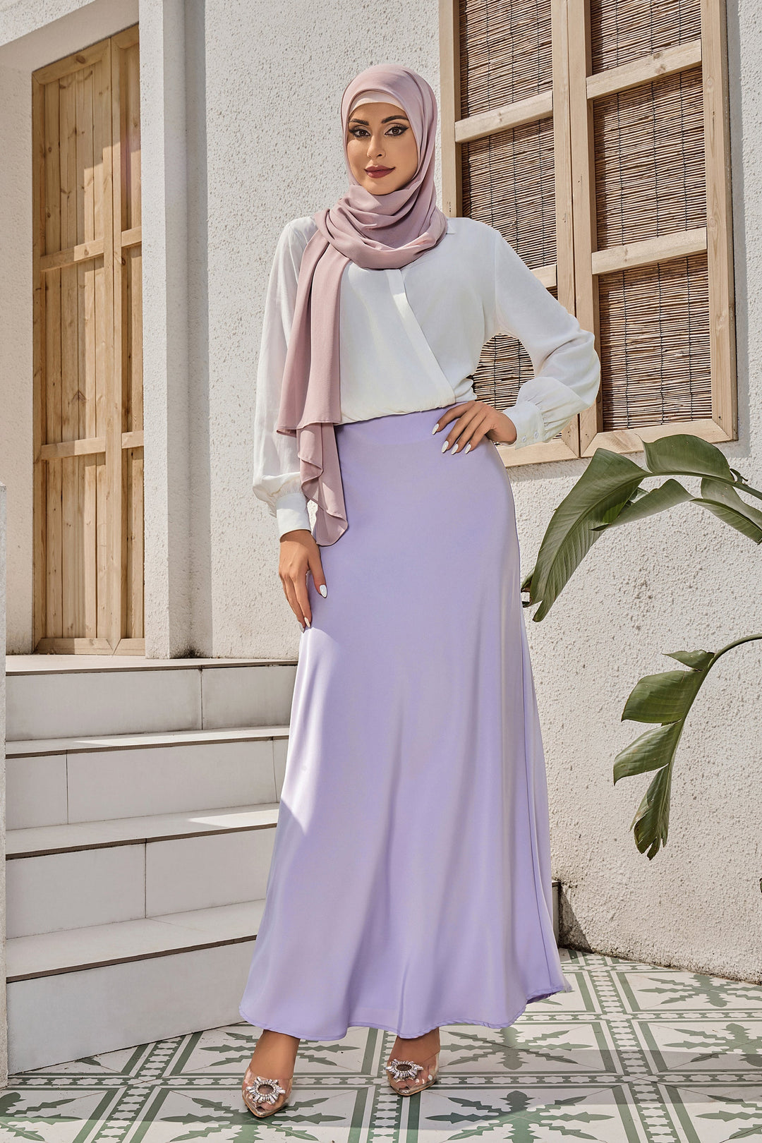 Urban Modesty - Lilac Satin Maxi Skirt
