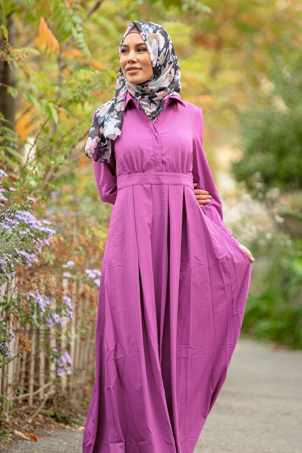 Urban Modesty - Magenta Lattice Abaya Maxi Dress-CLEARANCE