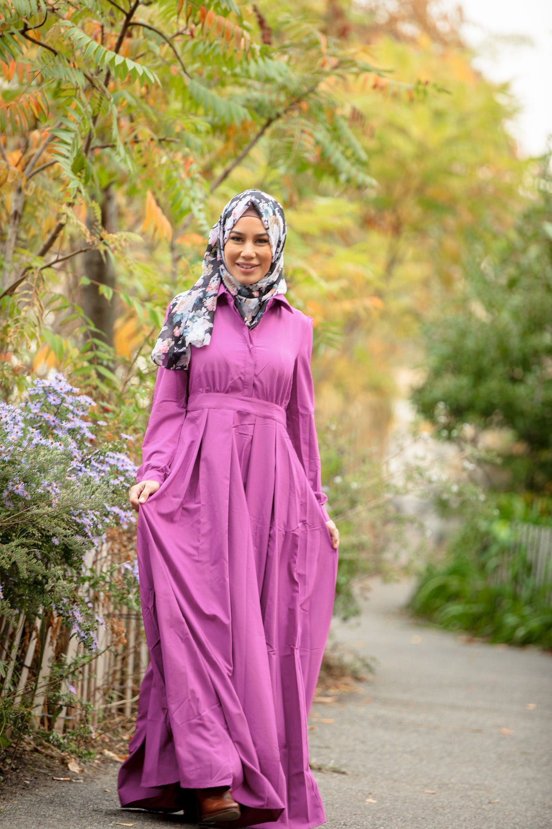 Urban Modesty - Magenta Lattice Abaya Maxi Dress-CLEARANCE