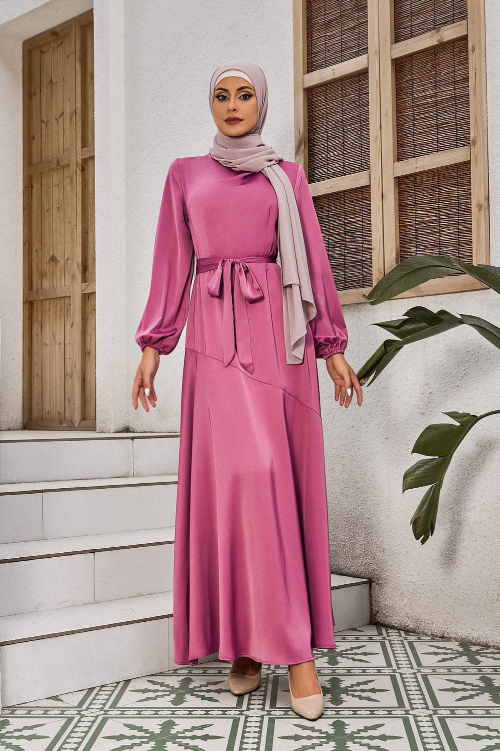 Urban Modesty - Purple Satin Long Sleeve Maxi Dress