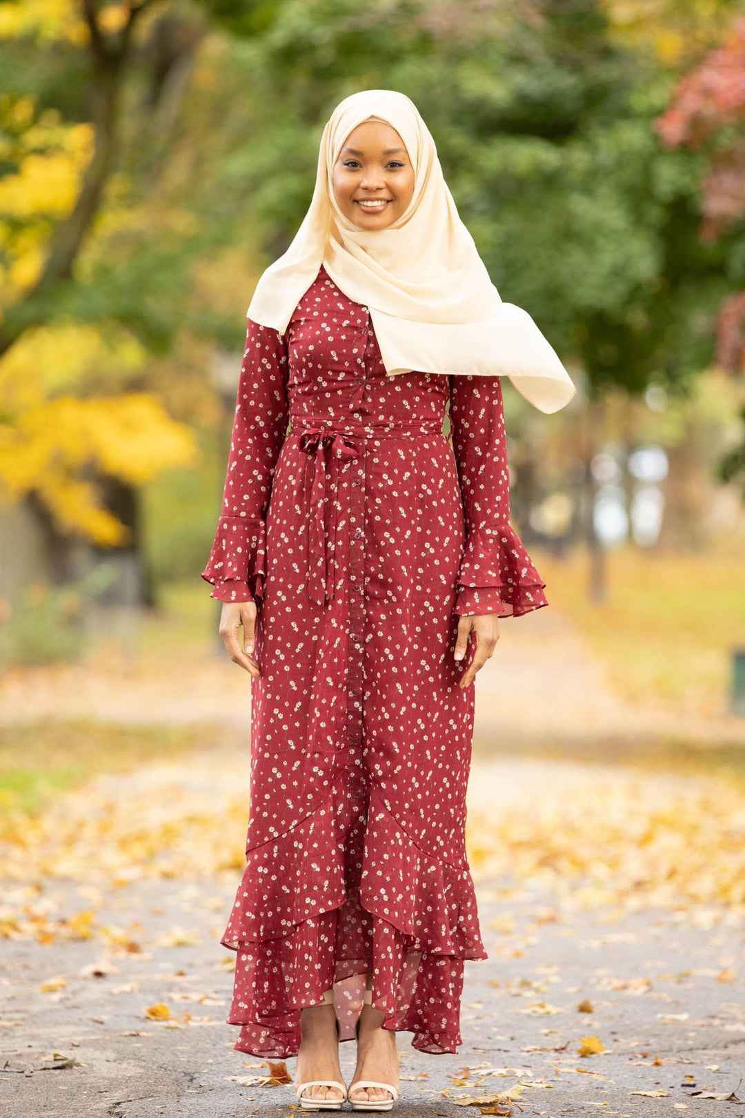 Maroon Daisy Button Down Maxi Dress-CLEARANCE