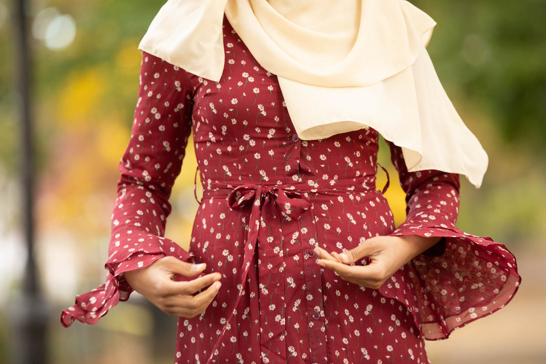 Maroon Daisy Button Down Maxi Dress-CLEARANCE