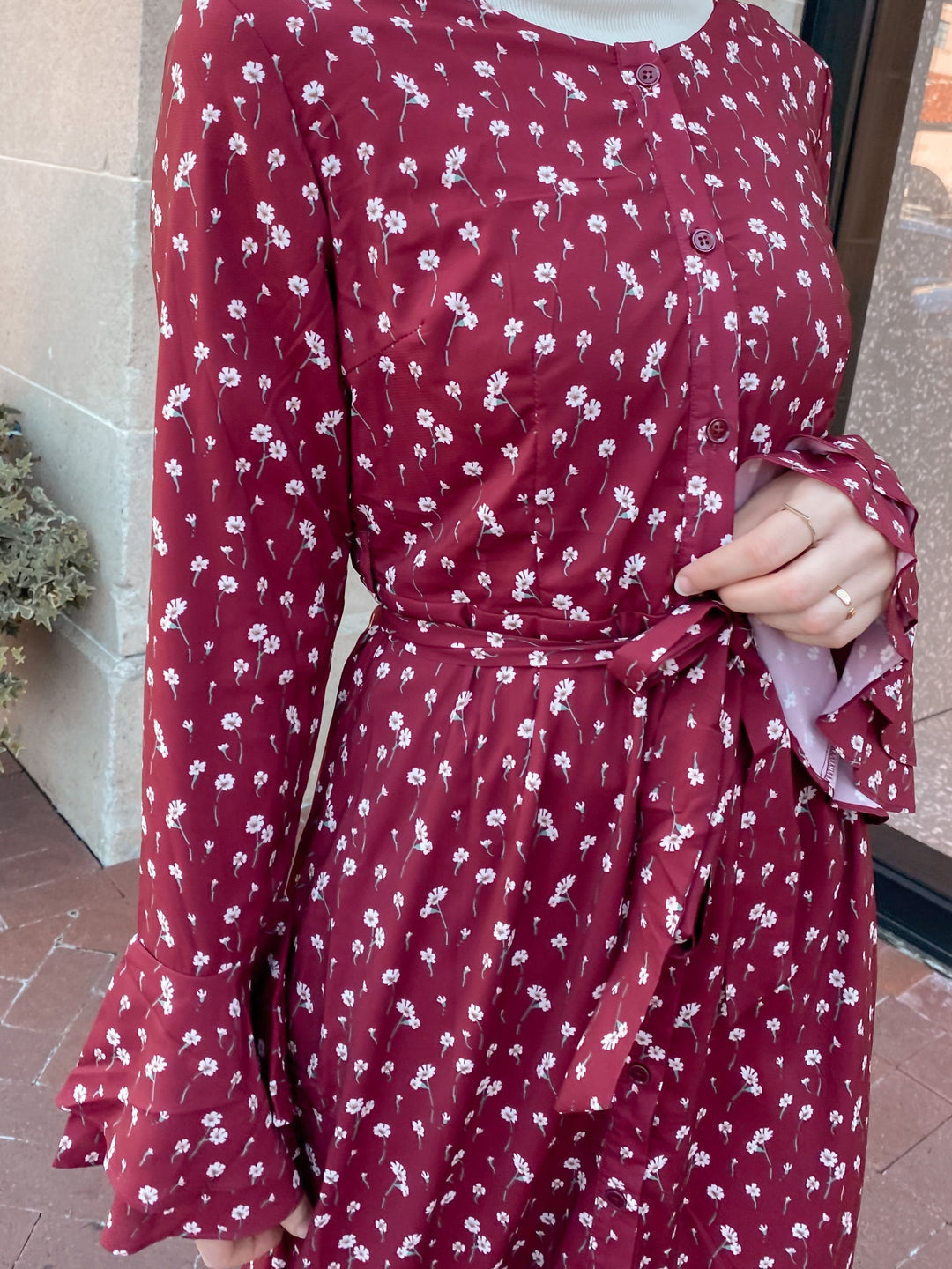 Maroon Daisy Button Down Maxi Dress-CLEARANCE