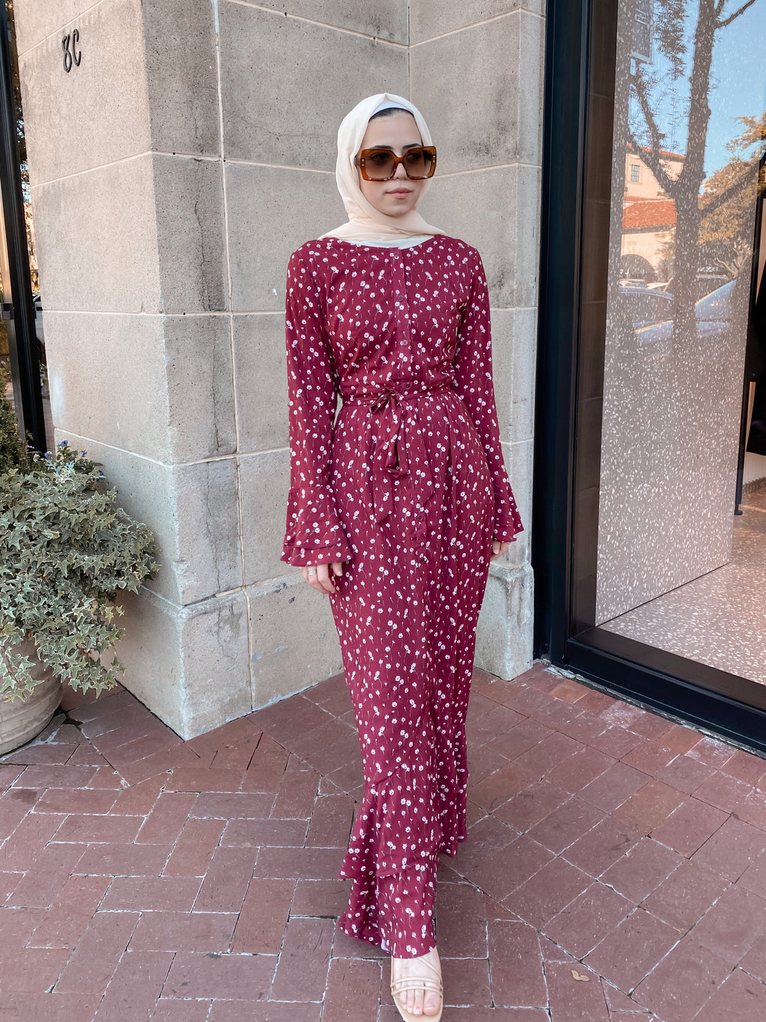 Maroon Daisy Button Down Maxi Dress-CLEARANCE