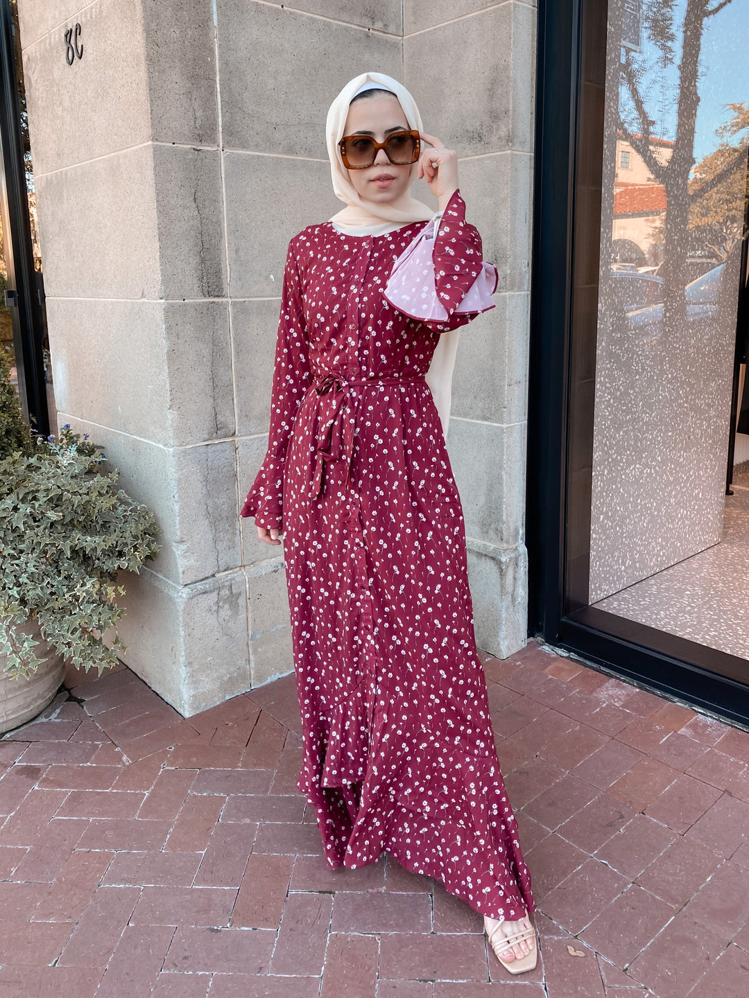 Maroon Daisy Button Down Maxi Dress-CLEARANCE