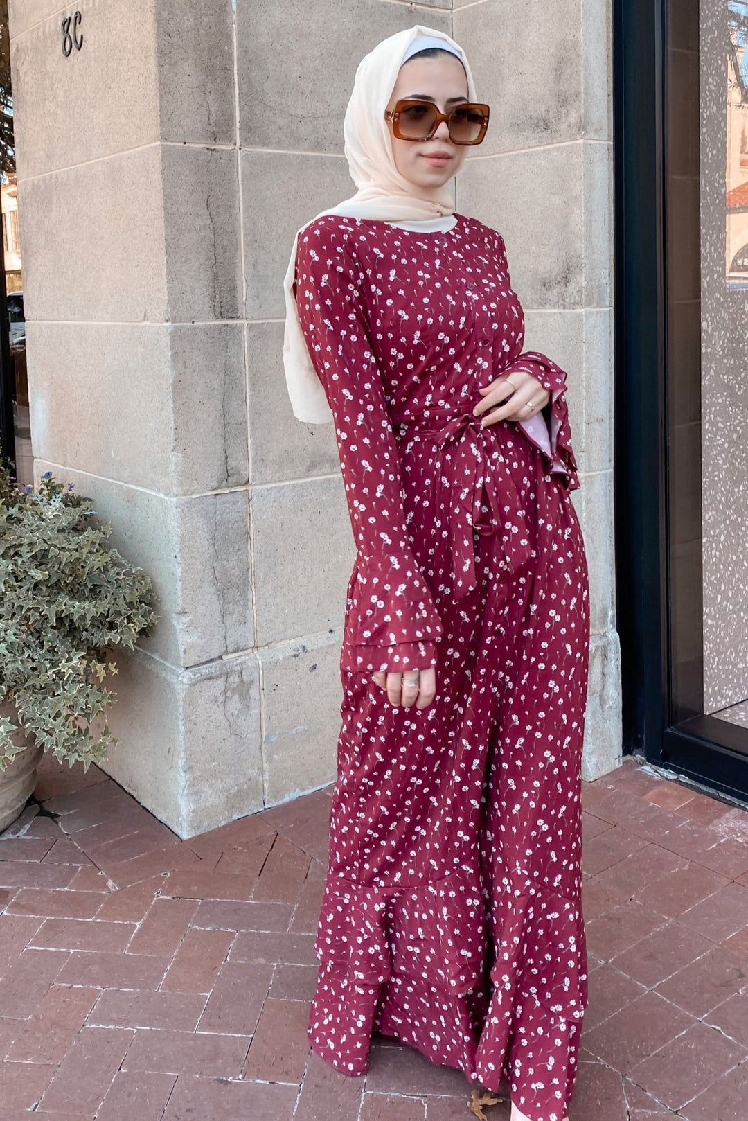 Maroon Daisy Button Down Maxi Dress-CLEARANCE