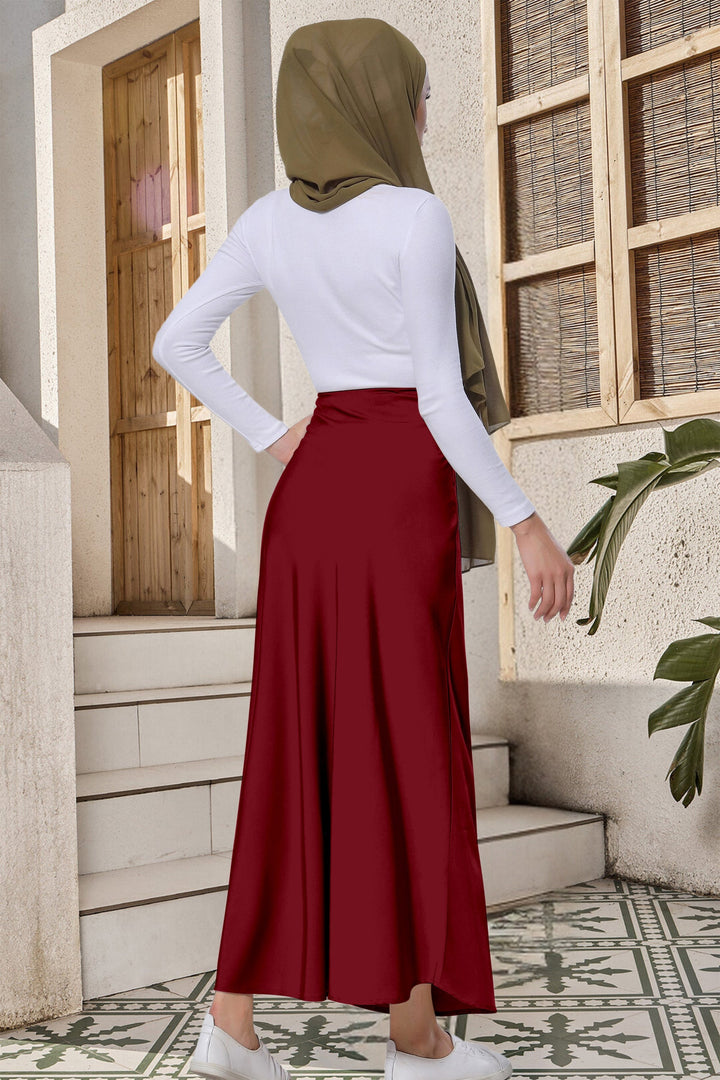 Maroon Satin Maxi Skirt