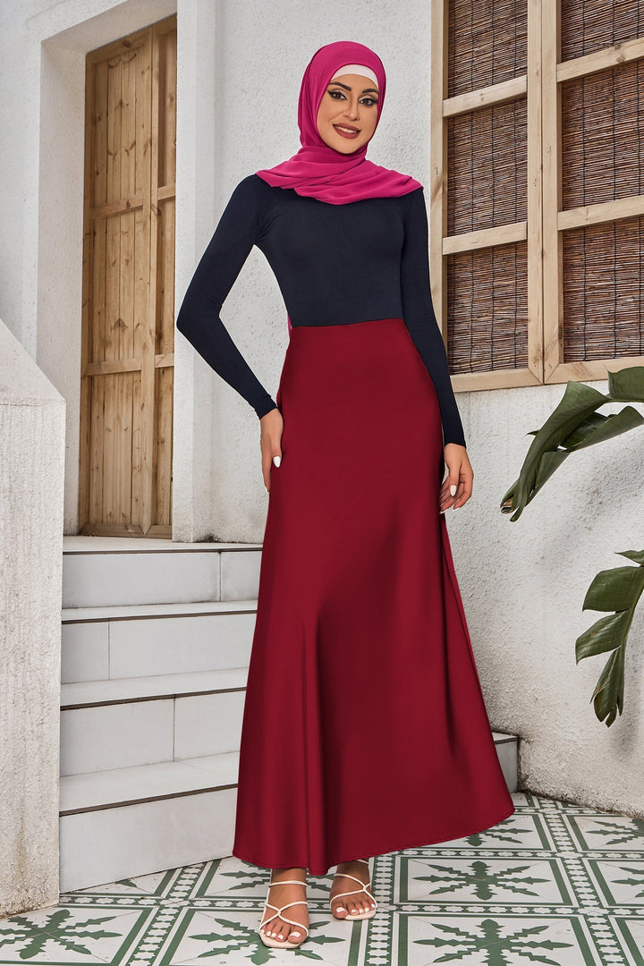 Maroon Satin Maxi Skirt