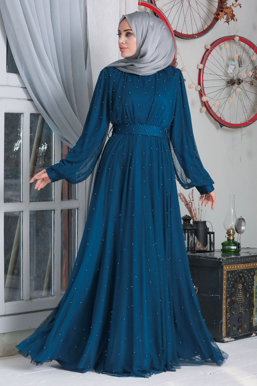 Urban Modesty - Mesh Pearl Long Sleeve Gown (More Colors)