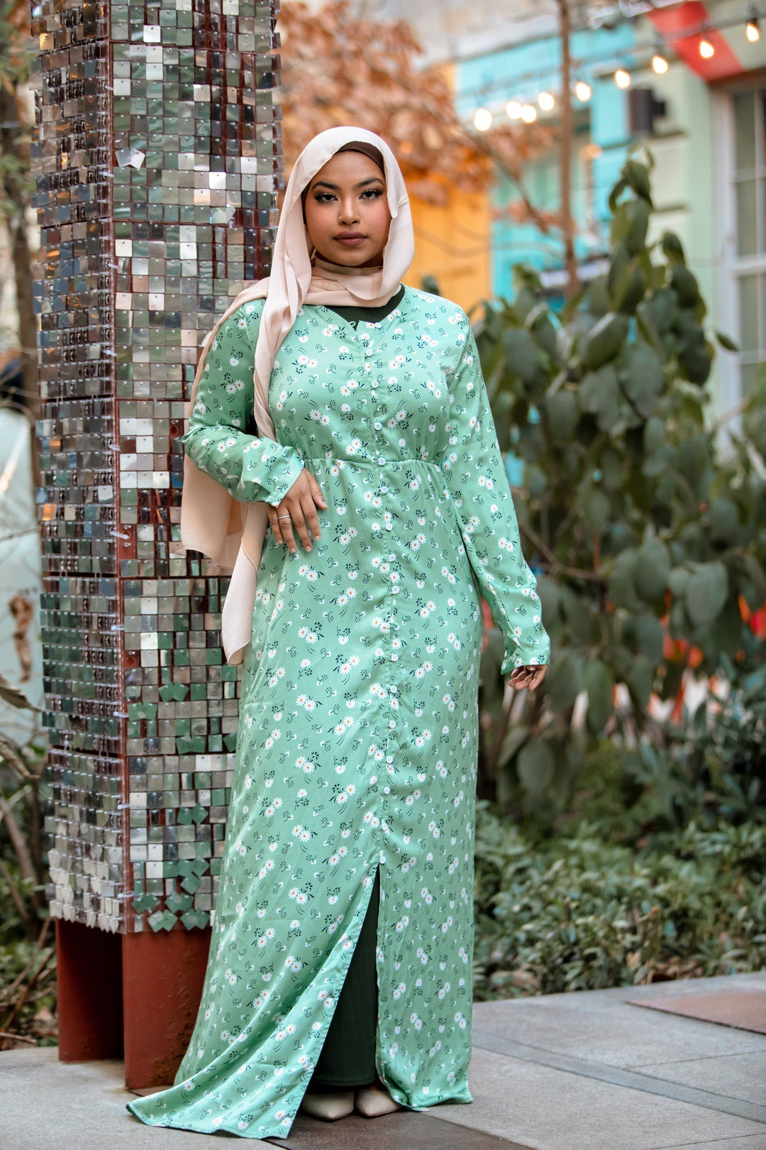 Urban Modesty - Mint Floral Satin Non Sheer Maxi Cardigan