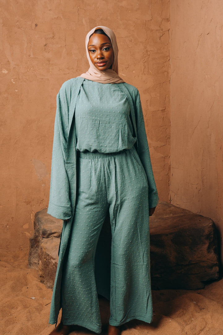 Urban Modesty - Mint Four Piece Pants Abaya Set-CLEARANCE