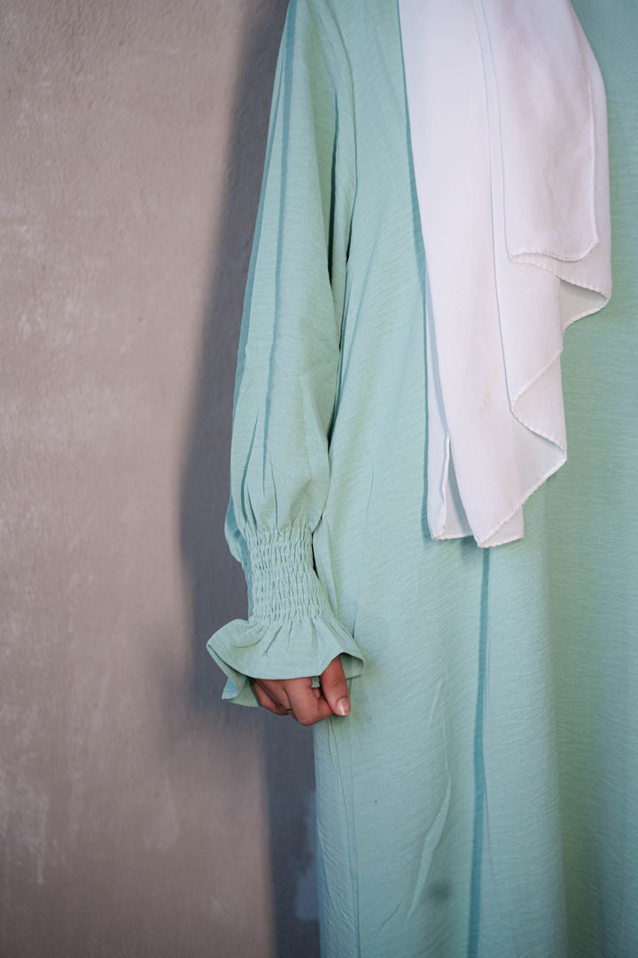 Urban Modesty - Mint Ruched Cuff Bell Sleeves Abaya Maxi Dress