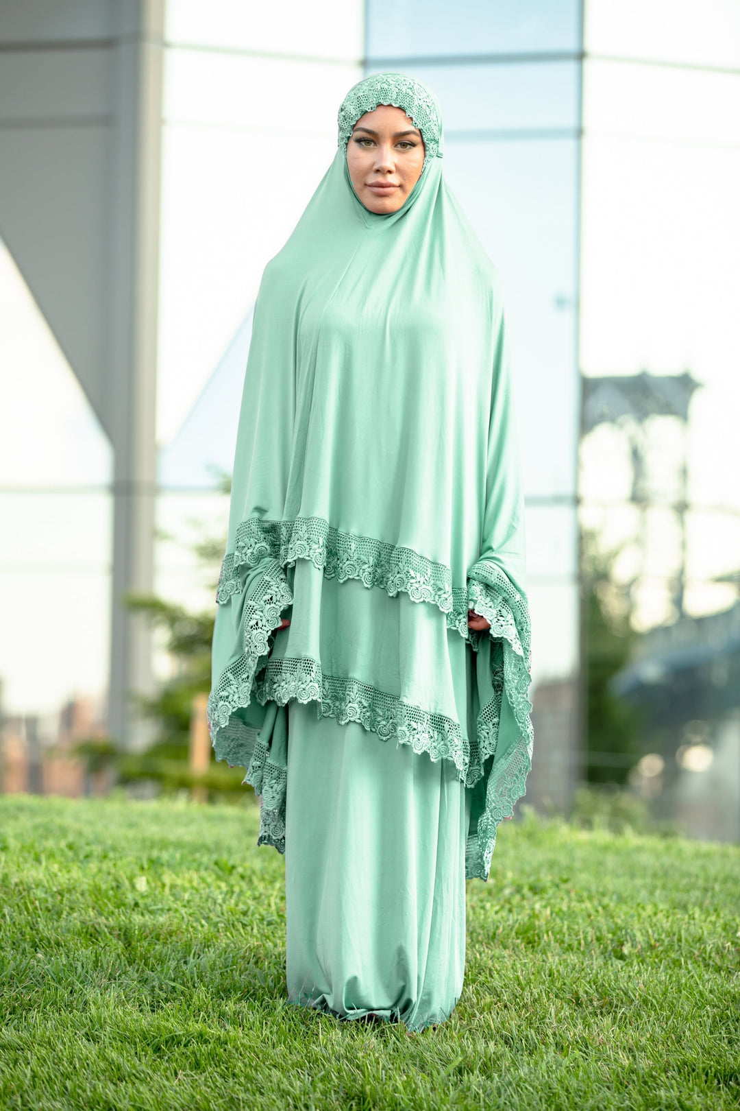 Urban Modesty - Mint Two Piece Lace Salah Prayer Outfit