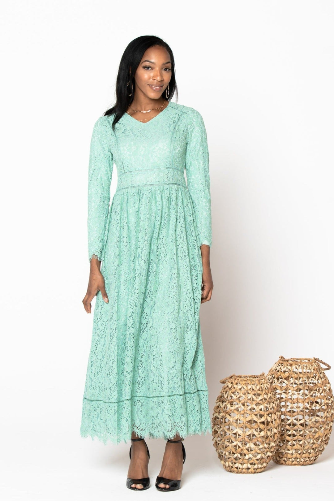 Urban Modesty - Mint Zahra Lace Long Sleeve Maxi Gown
