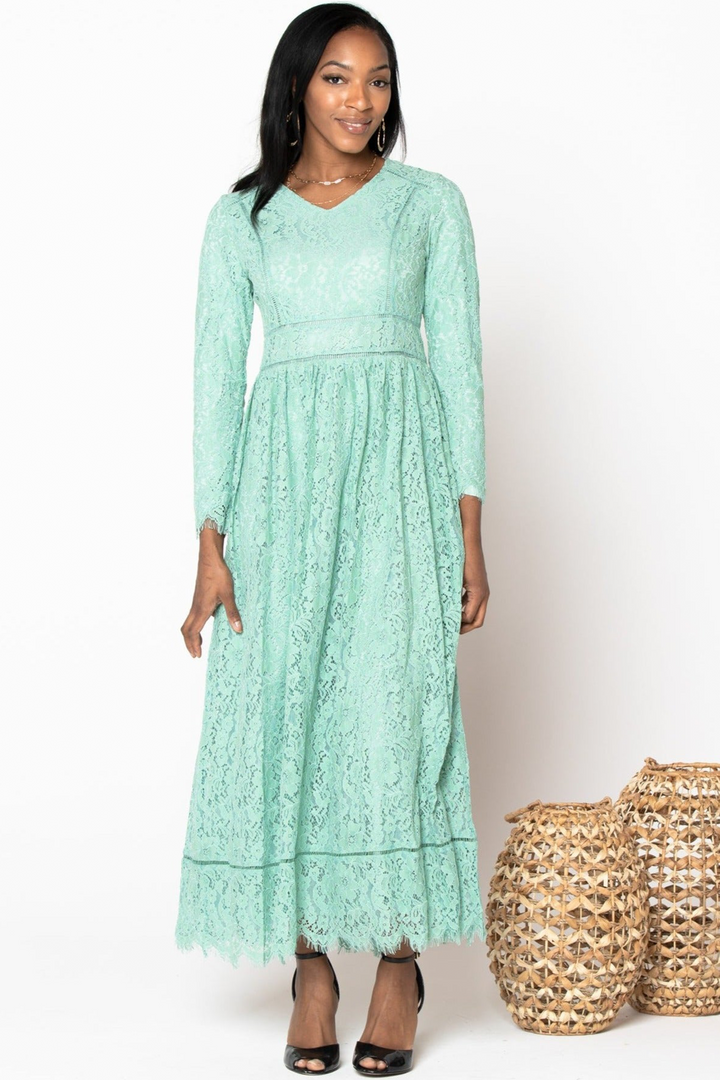 Urban Modesty - Mint Zahra Lace Long Sleeve Maxi Gown