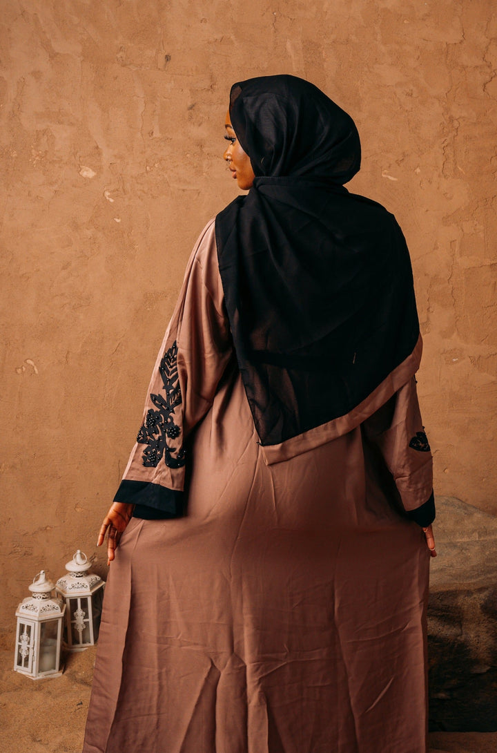 Urban Modesty - Mocha Black Pearl Open Front Abaya