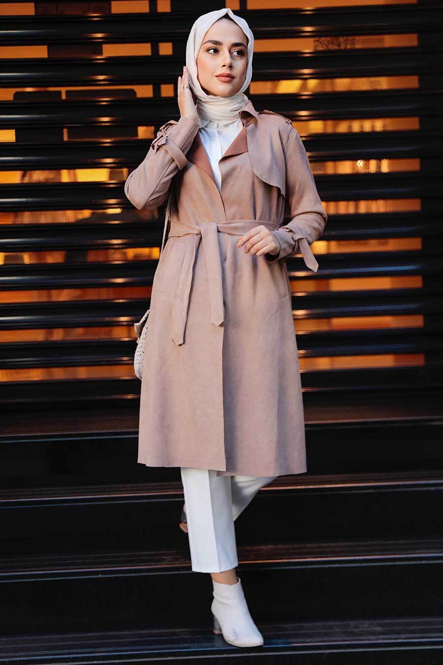 Urban Modesty - Mocha Collared Belted Modest Coat - Clearance