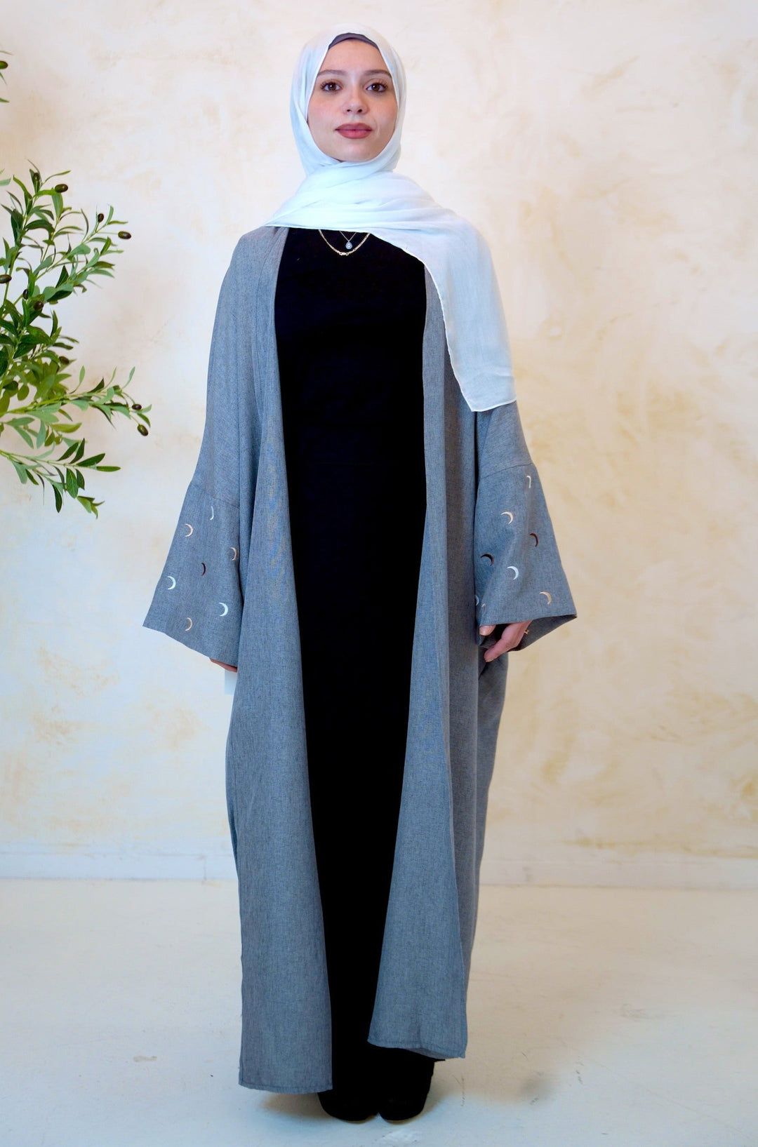 Moon Embroidered Open Front Abaya