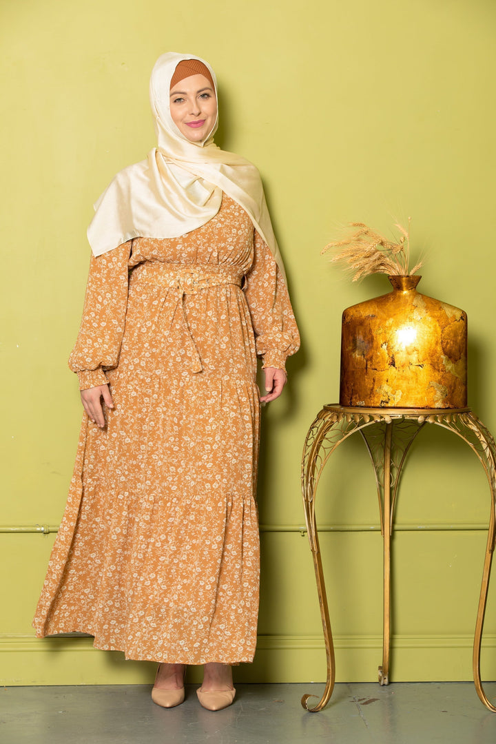 Urban Modesty - Mustard Floral Maxi Dress