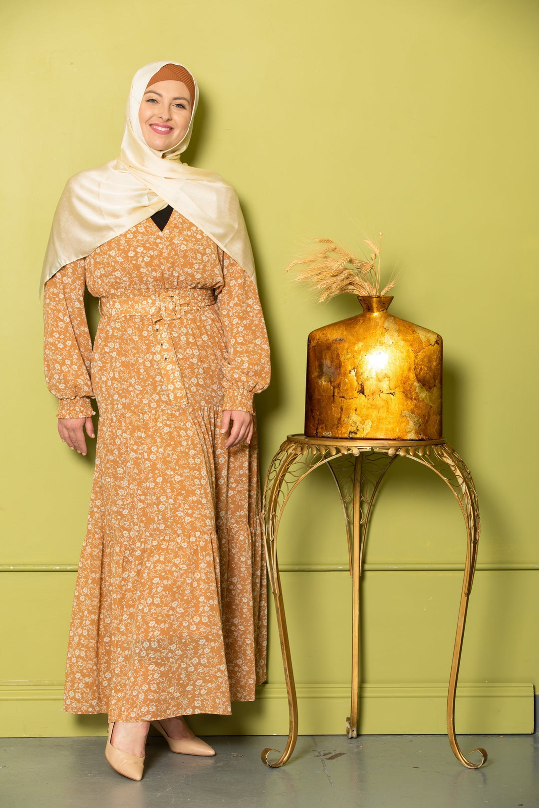 Urban Modesty - Mustard Floral Maxi Dress