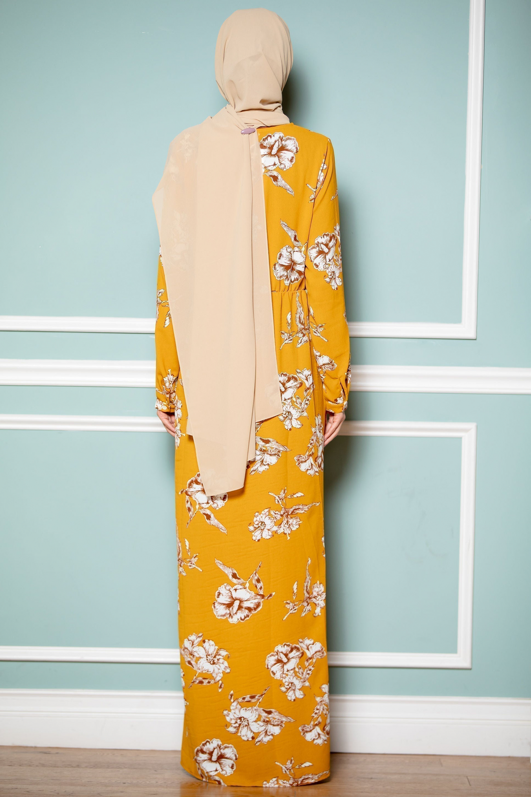 Urban Modesty - Mustard Floral Non-Sheer Maxi Cardigan-CLEARANCE