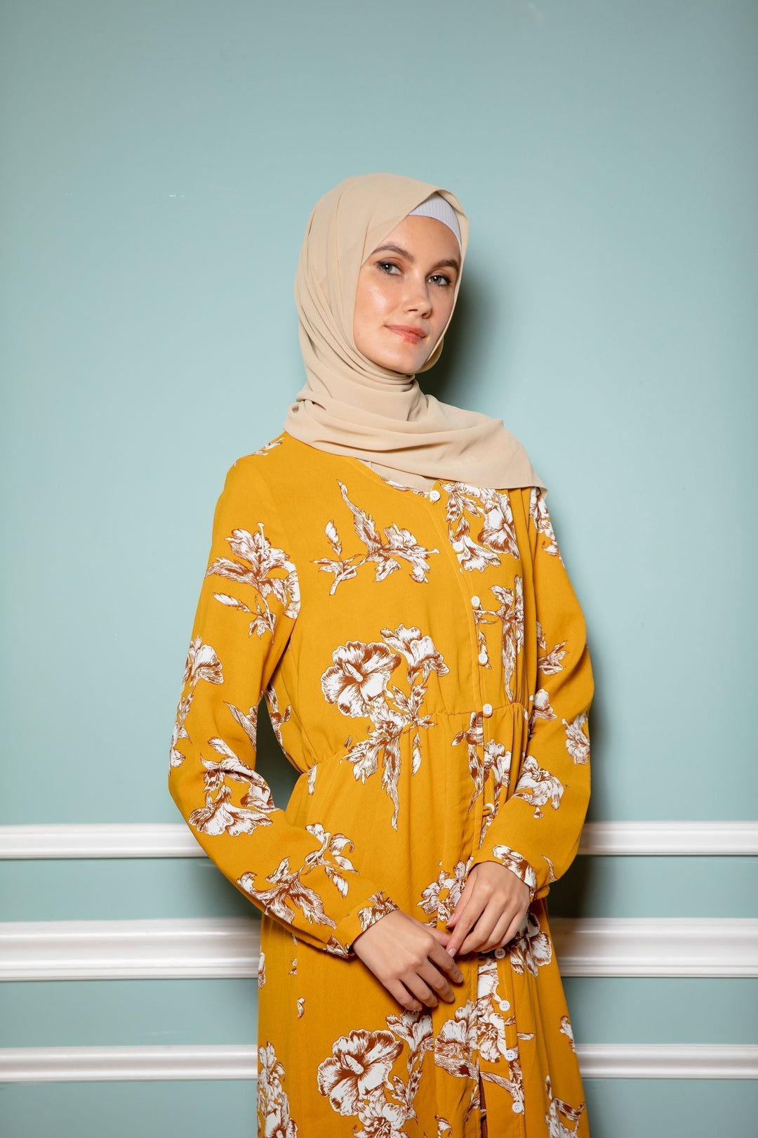 Urban Modesty - Mustard Floral Non-Sheer Maxi Cardigan-CLEARANCE