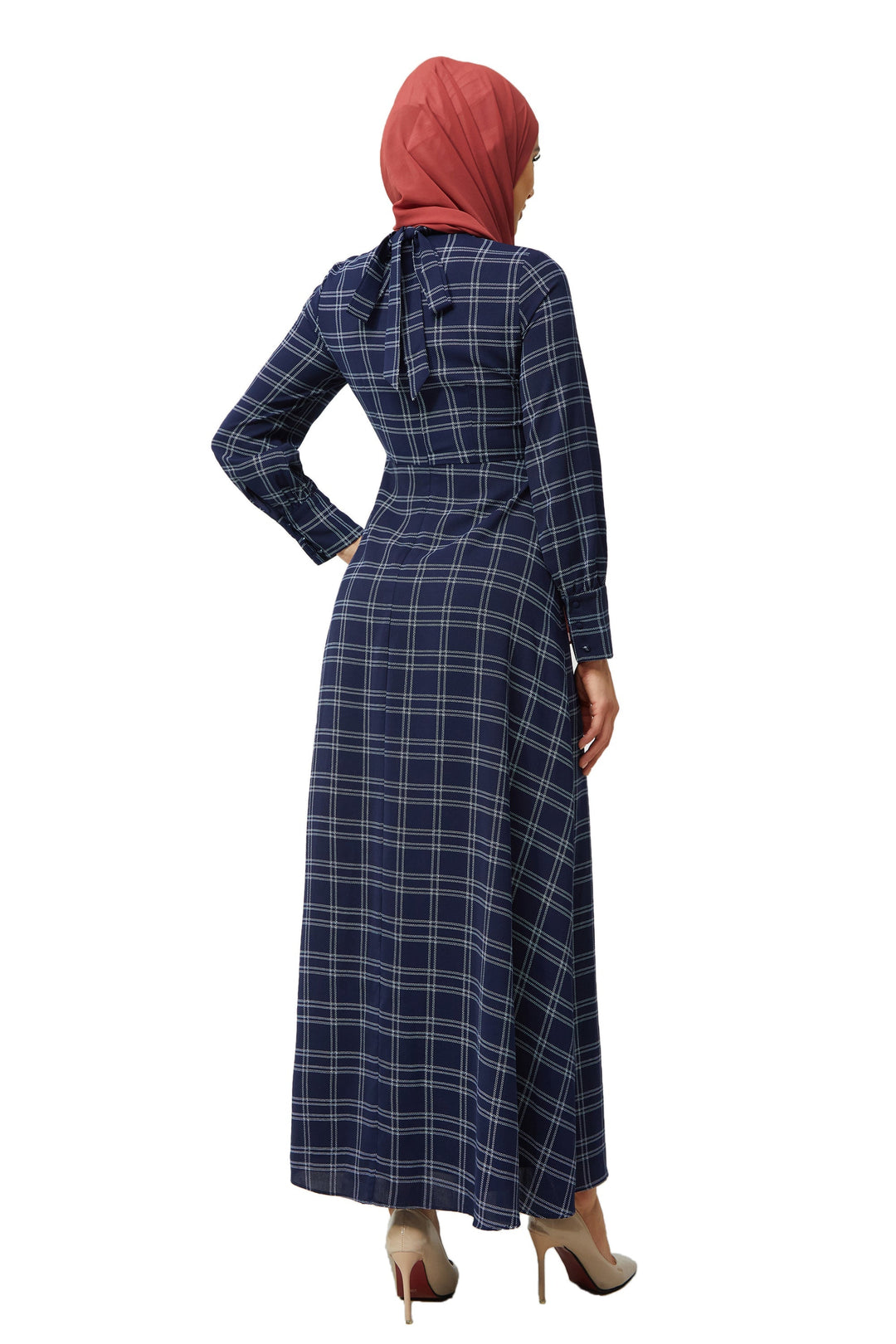 Urban Modesty - Navy and White Grid Print Maxi Dress-CLEARANCE