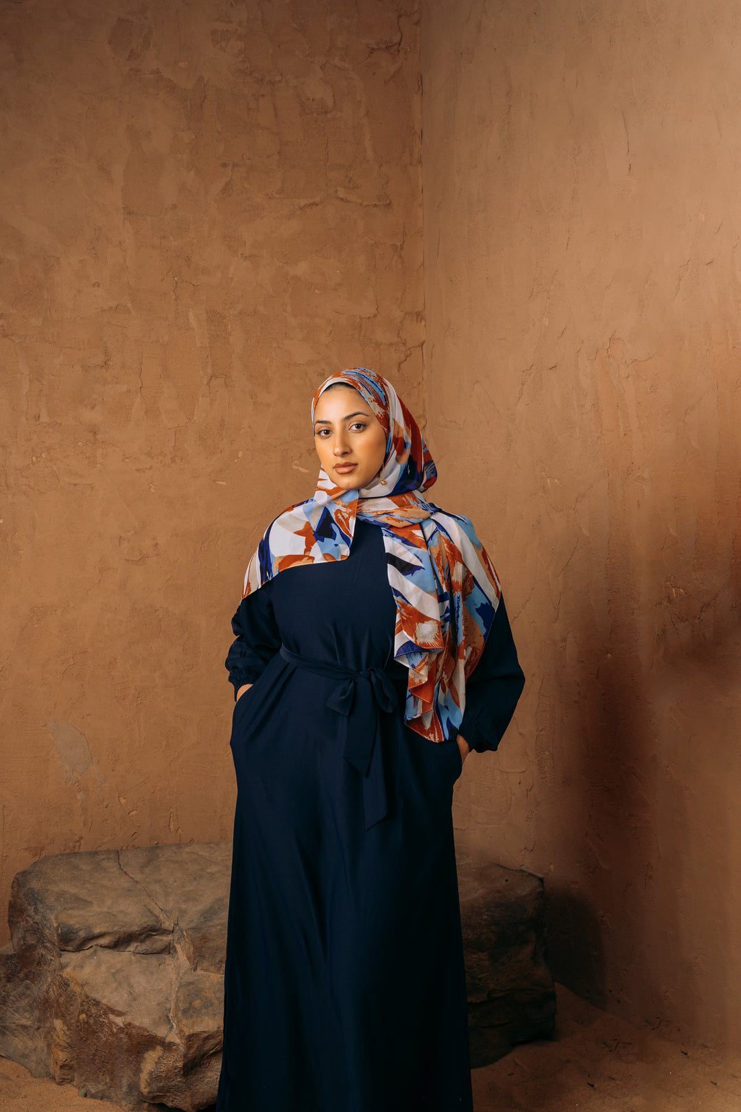Urban Modesty - Navy Blue Elastic Cuffed Sleeves Abaya