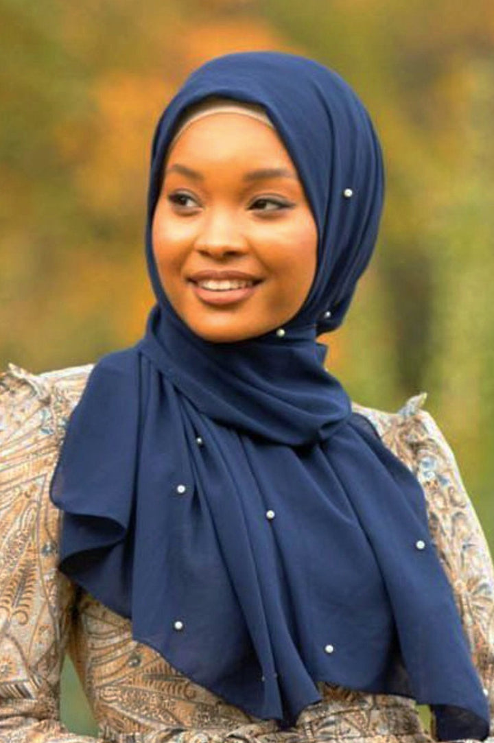 Urban Modesty - Navy Blue Pearl Chiffon Hijab 30