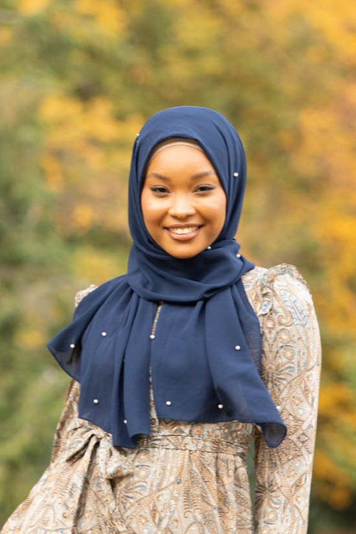 Urban Modesty - Navy Blue Pearl Chiffon Hijab 30