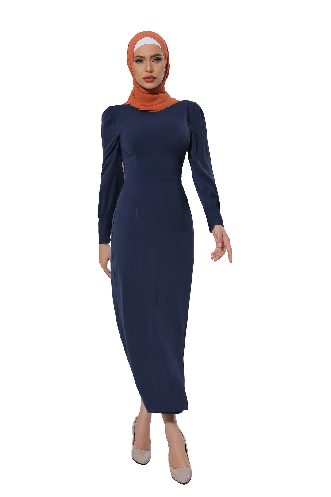 Urban Modesty - Navy Blue Perfectly Pencil Long Sleeve Maxi Dress
