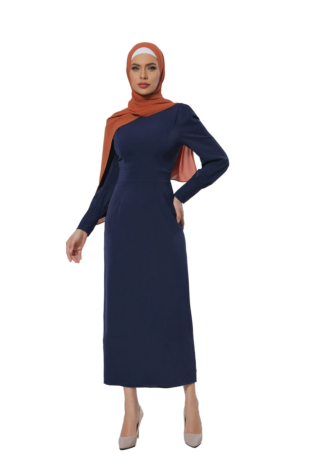 Urban Modesty - Navy Blue Perfectly Pencil Long Sleeve Maxi Dress