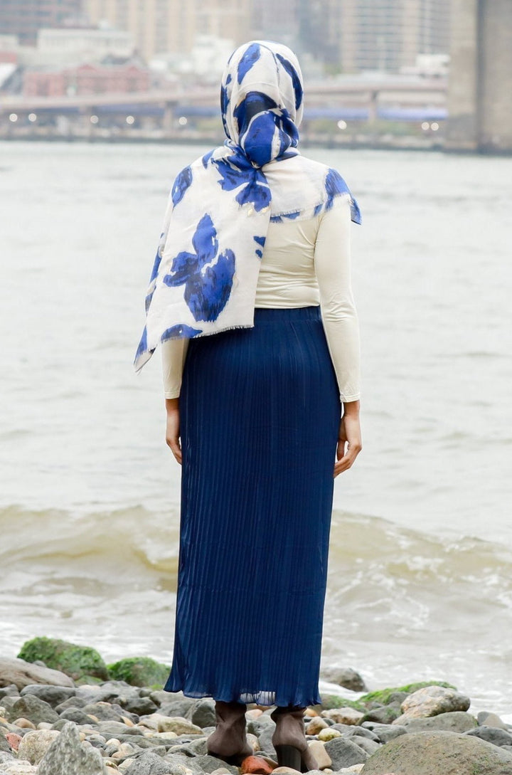 Urban Modesty - Navy Blue Pleated Chiffon Maxi Skirt