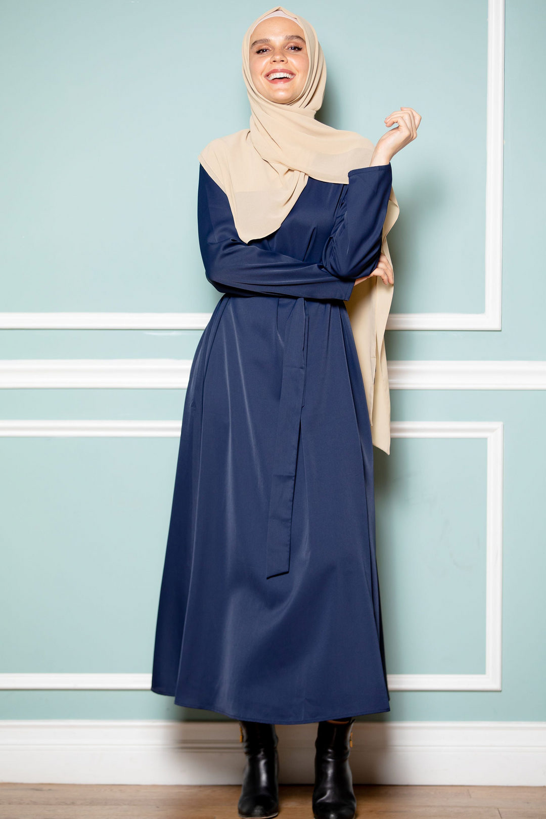 Navy Long Sleeve Abaya Dress-CLEARANCE