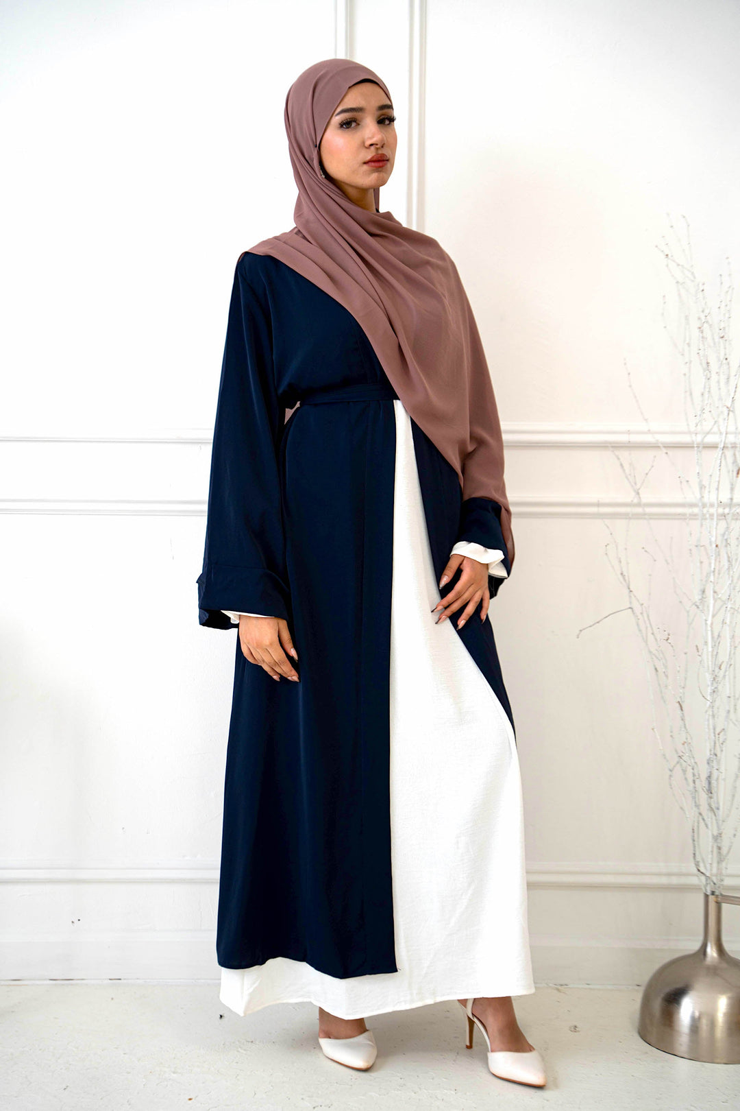 Navy Nida Kimono Sleeve Open Abaya