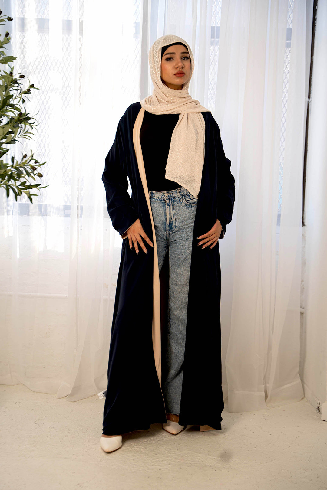 Urban Modesty - Navy/Cream Reversible Open Abaya
