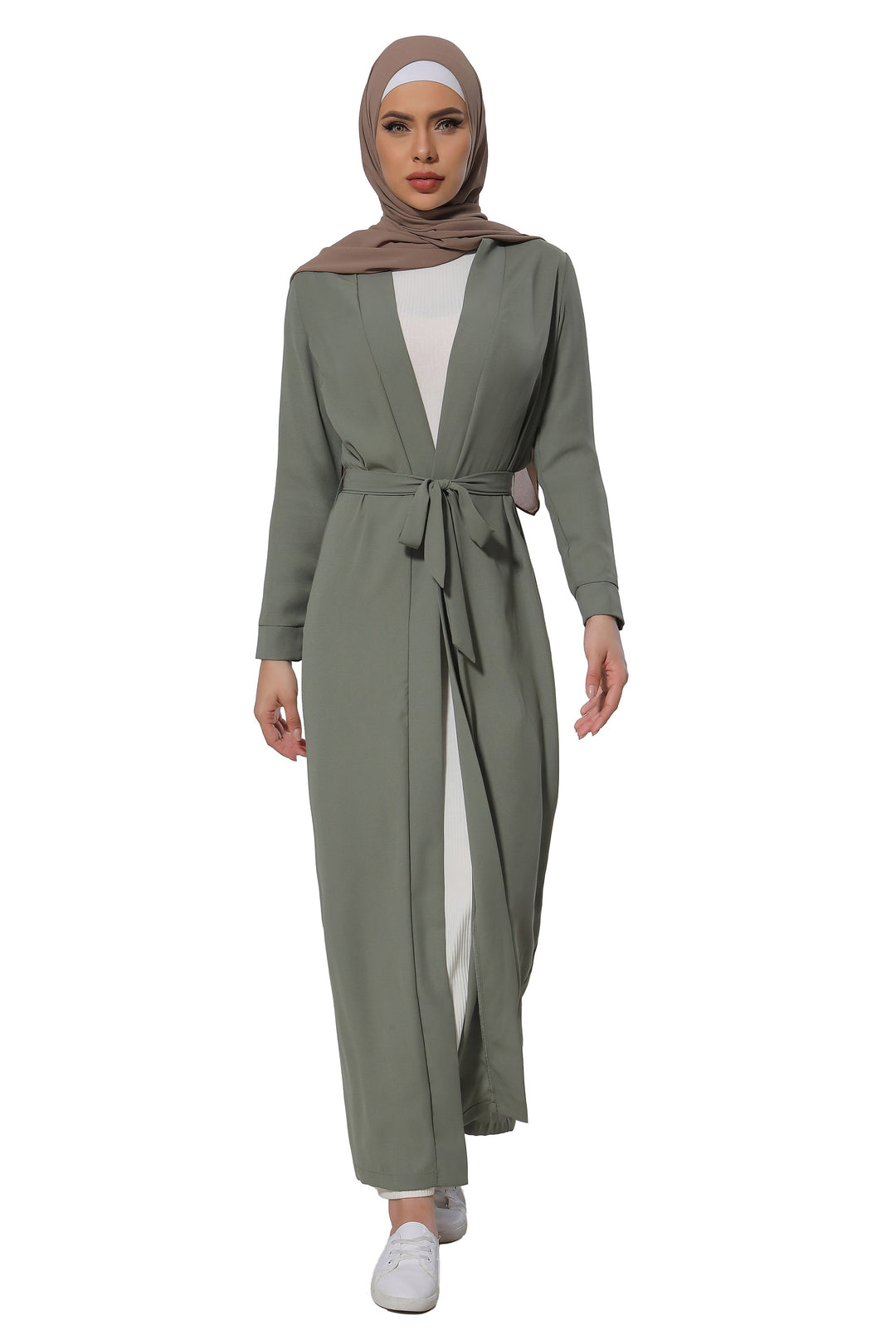 Urban Modesty - Olive Belted Open Abaya-CLEARANCE