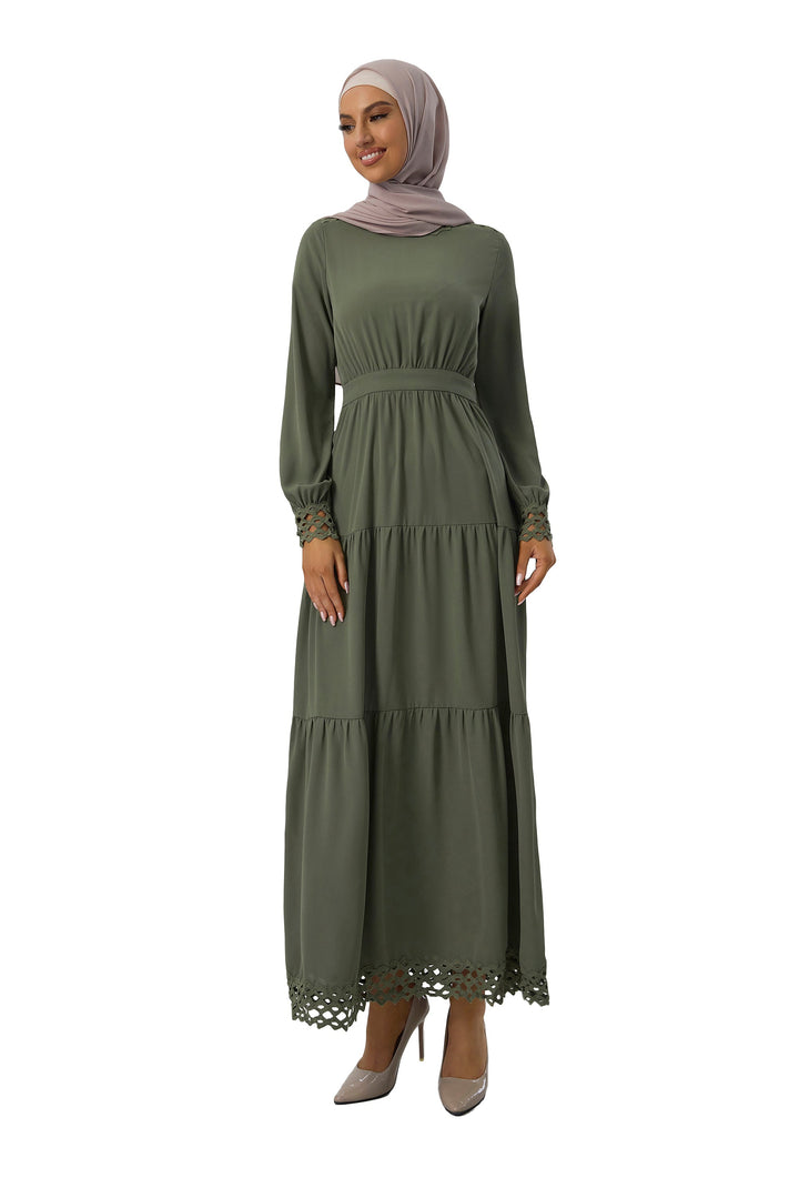 Urban Modesty - Olive Lace Tiered Maxi Dress