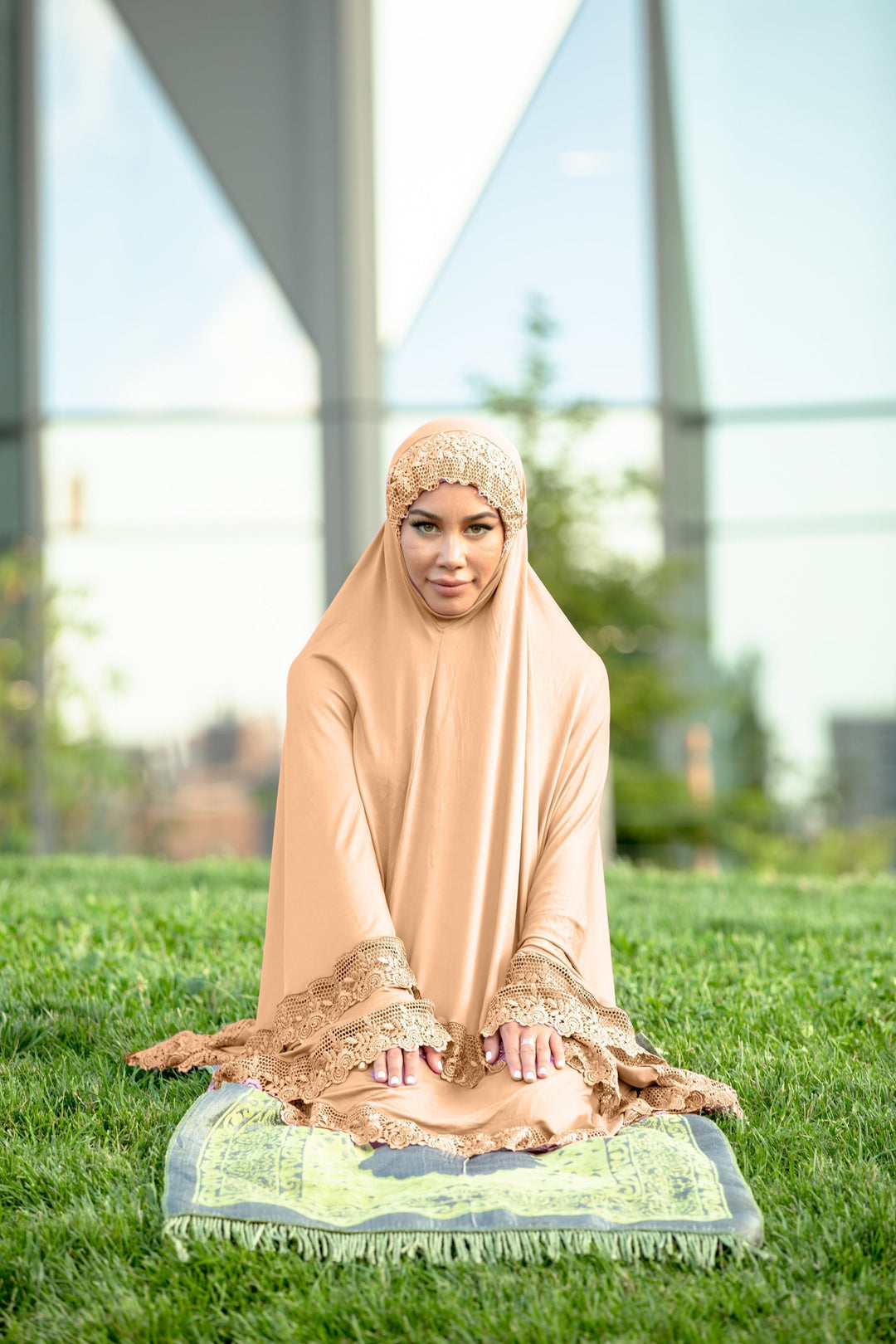 Urban Modesty - Peach Two Piece Lace Salah Prayer Outfit