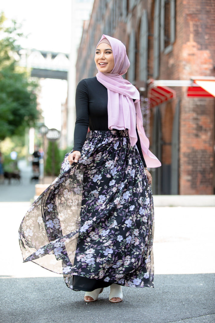 Urban Modesty - Perfectly Purple Floral Chiffon Maxi Skirt