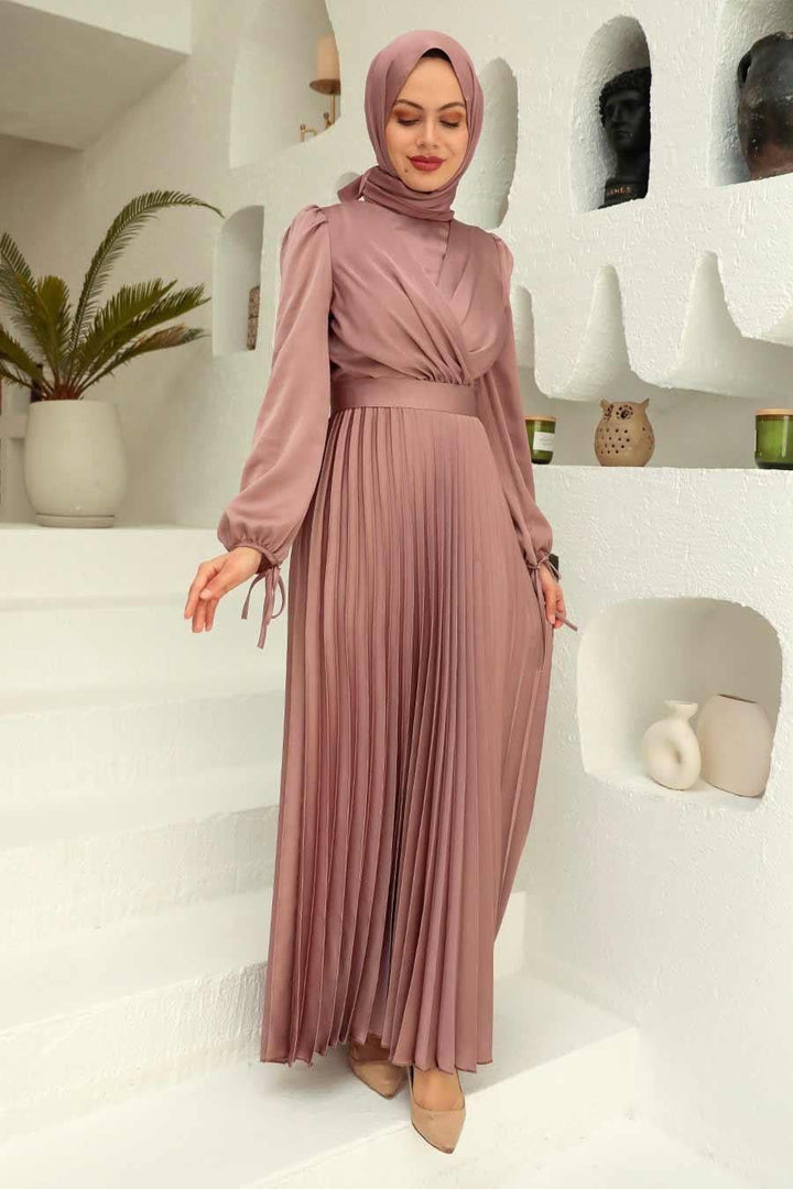 Pink Criss Cross Pleated Satin Gown