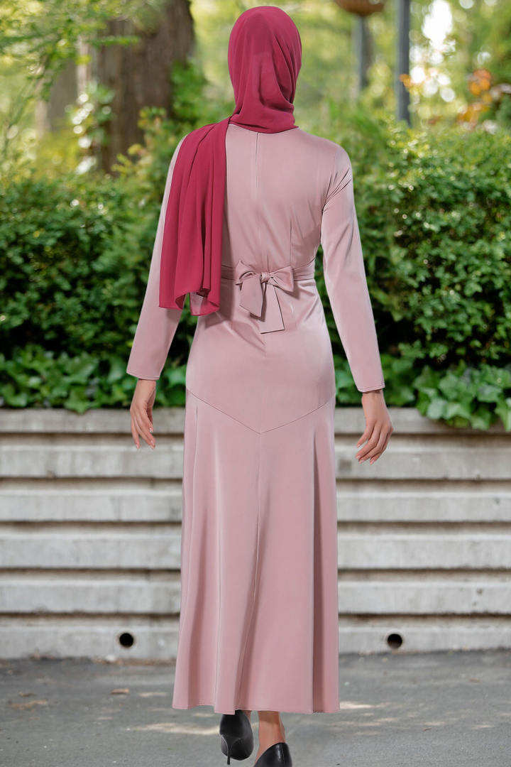 Pink Criss Cross Satin Long Sleeve Maxi Dress-CLEARANCE