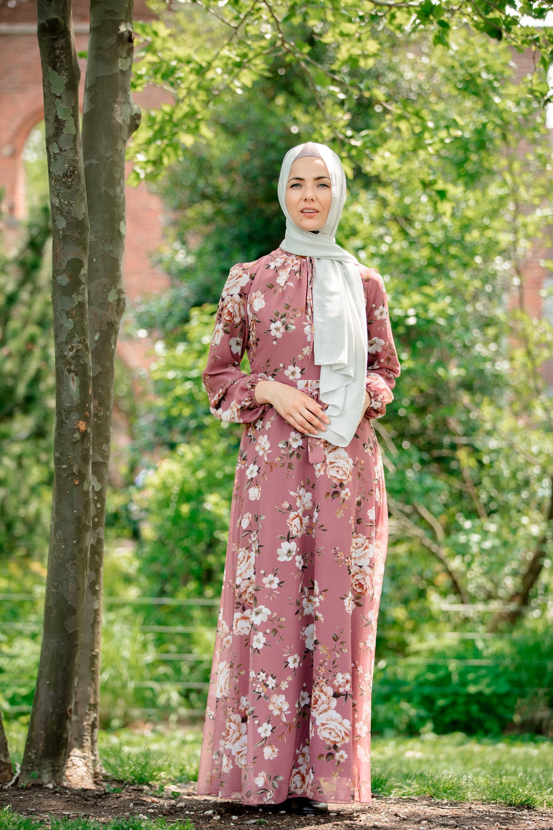 Urban Modesty - Pink Floral Chiffon Long Sleeve Maxi Dress