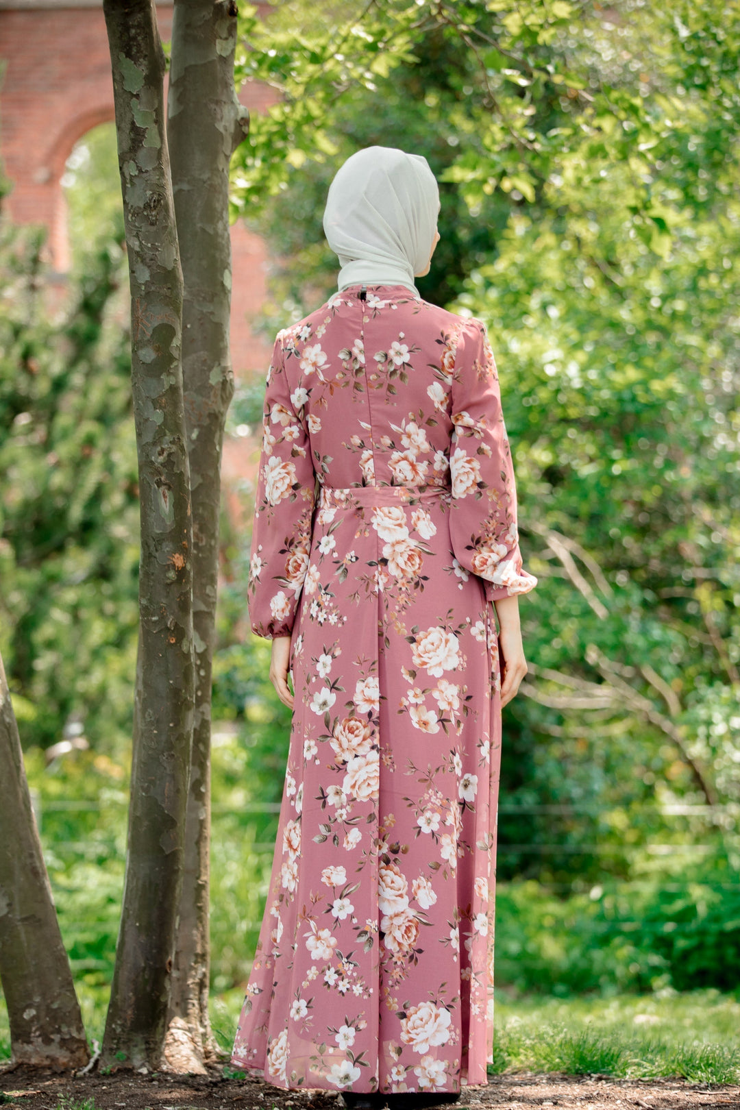 Urban Modesty - Pink Floral Chiffon Long Sleeve Maxi Dress
